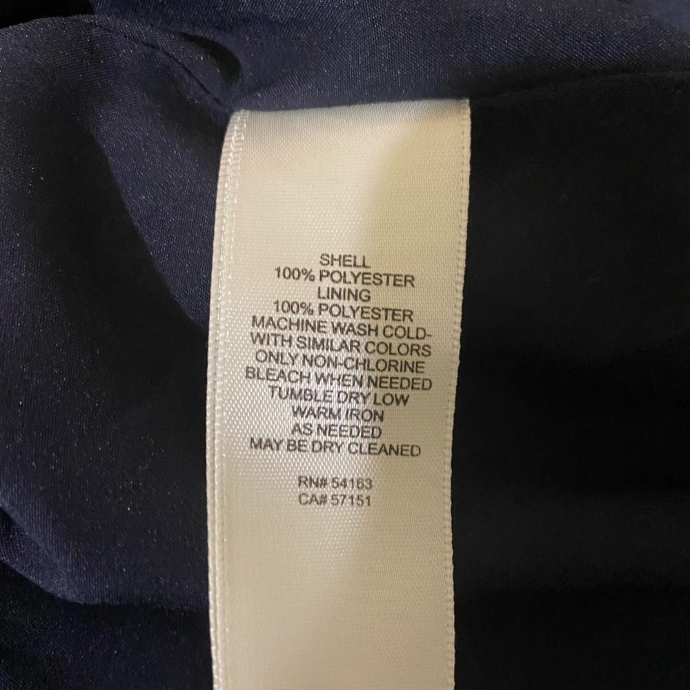 Eliza J Silky Navy Blue Dress Bell Sleeve Sheath Belted Pockets Preppy Office - Picture 16 of 16